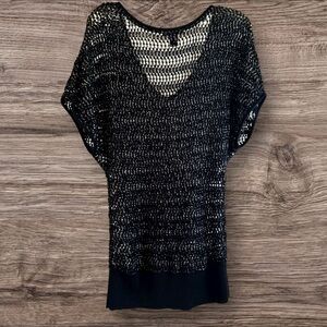 White House Black Market Metallic Open Knit Dolman Sweater Top – Size M